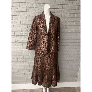 Merric Women Brown Metallic Skirt Suit Size 12